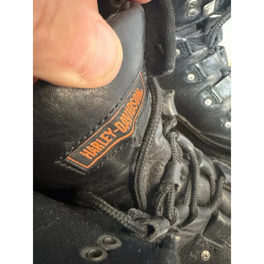 Harley Davidson Men Black Leather Motorcycle Boots Side Zip D95162 Size 10M